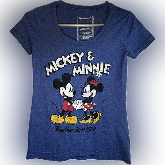 Disney Tops - Disney Store Mickey & Minnie 'Together Since 1928" Women's Blue T-Shirt Size XS
